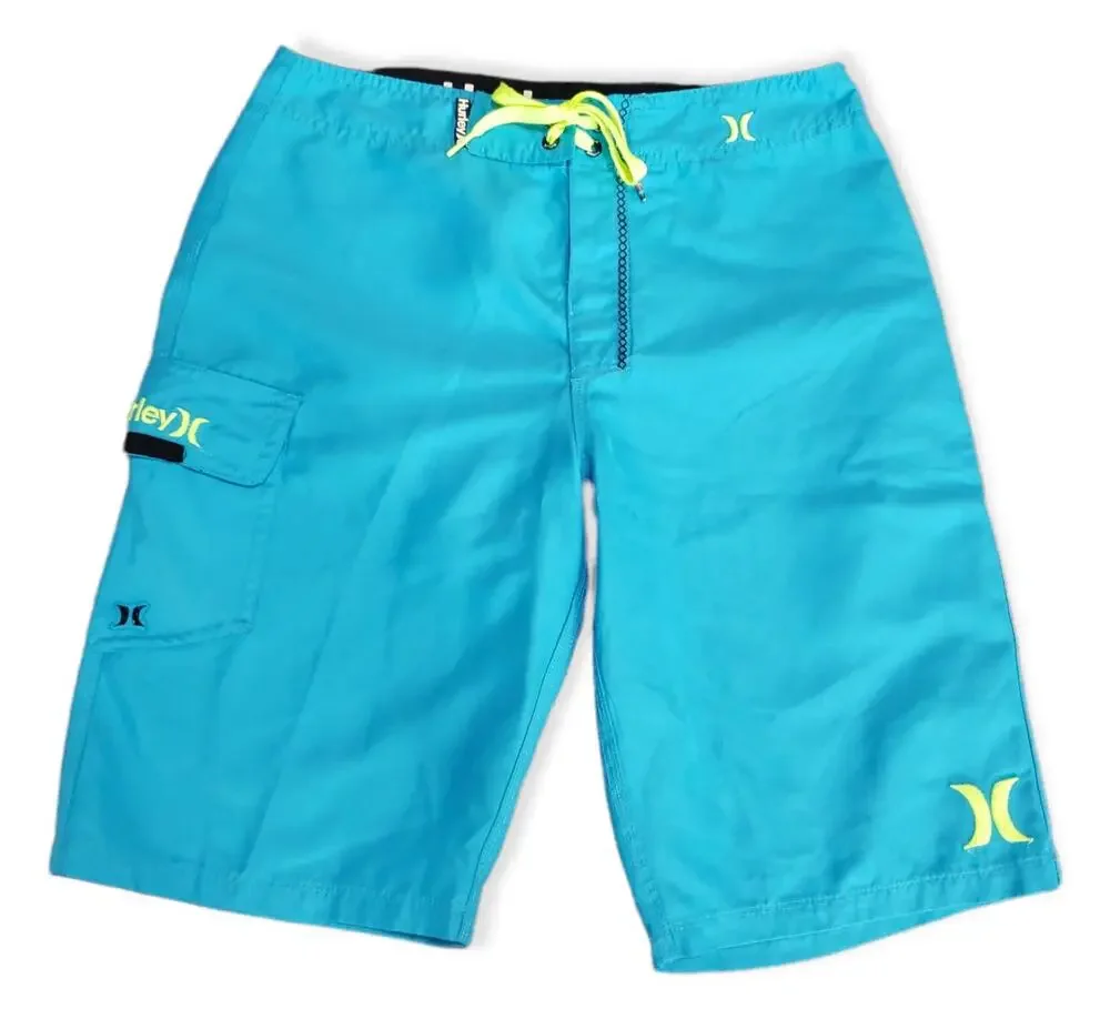 Hurley Bright Neon Blue Yellow String Tie Board Shorts - Swimming Trunks